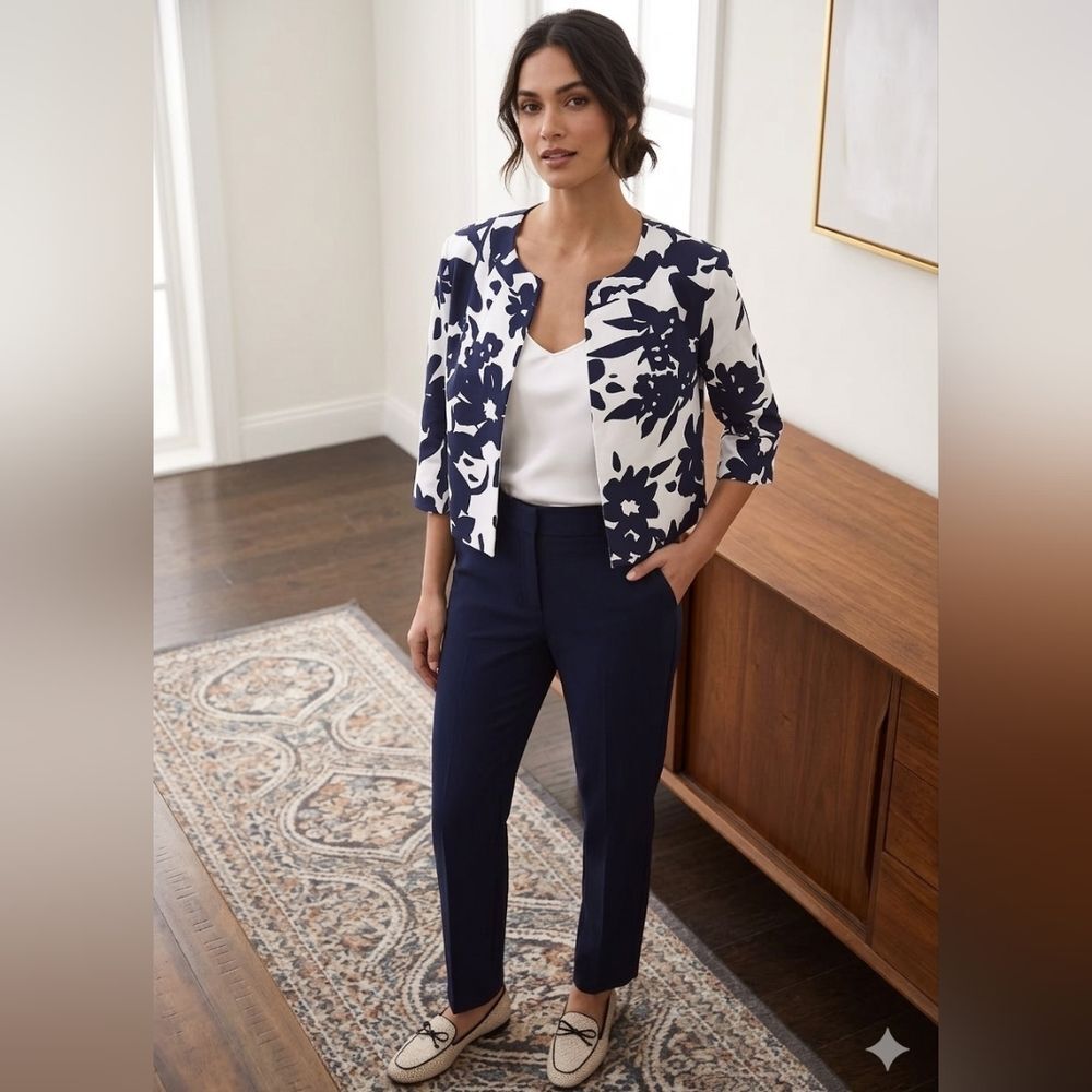 Grace Elements Navy and White Floral Blazer